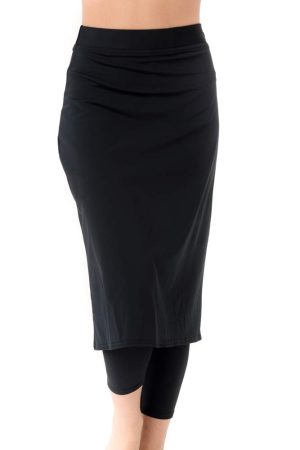 Women’s High Waisted Swim Skirt with Attached Leggings- UPF 50+ Cover Up Swim Skirt with Capris Inserted