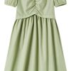 Women's Summer V Neck Puff Sleeve Midi Dress Solid Color Slim Fit Sweet Style Fashion Dresses