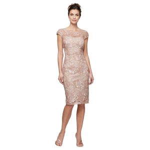 Women's Short Floral Embroidered Cocktail Sheath Dress, Wedding Guest, Formal Gown (Petite and Regular Sizes)