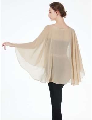 Women Poncho Cape High Low Chiffon Shawls Wraps Scarves Capelets for Evening Dress Bridal Wedding Party