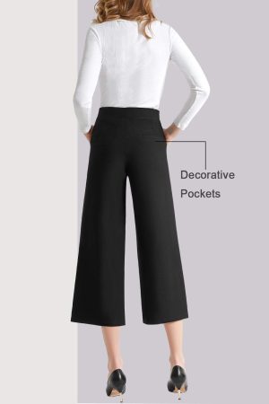 Wide Leg Pants for Women Trousers High Waisted Dress Pants Business Casual Summer Capris Stretch Pull On Work Slacks