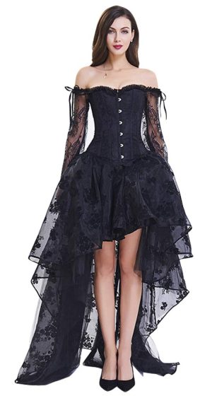 Women's Steampunk Victorian Off Shoulder Corset Top With High Low Skirt