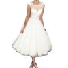 Women's Elegant Sheer Vintage Short Lace Wedding Dress for Bride