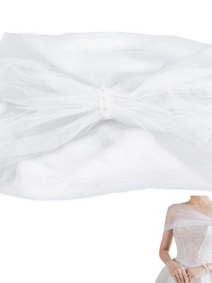 1Pc Tulle Bridal Shawl 34.2 Inch(87cm) White Bridal Shawl Wraps Bridals Bolero Jackets Shawls Tulle Off Shoulders Clothing
