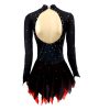Black Red Figure Skating Costumes - Custom Made Skating Skirts & Long Sleeve Ladies' Costumes