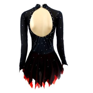 Black Red Figure Skating Costumes - Custom Made Skating Skirts & Long Sleeve Ladies' Costumes