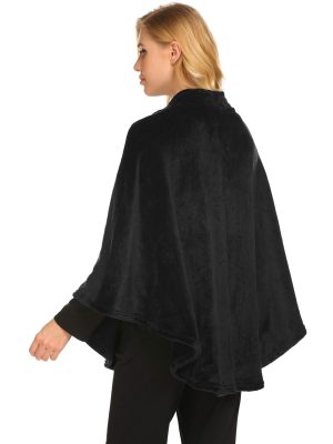 Flannel Faux Poncho for Women Lightweigh Blanket Warm TV Shawl Winter Coat Sweater Cape