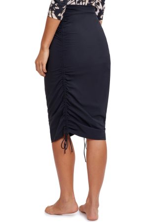 Women's Modest Knee Length Shirred Skirt, Swimwear, Black