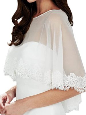 Women Lace Shawl Wrap for Bride with Embroidered Lace Tulle Wedding dress cover up