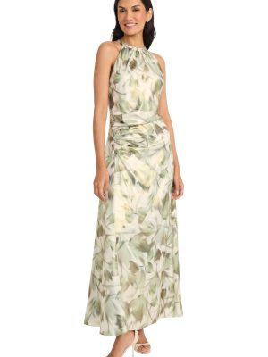 Women's Ruched Waist Halter Neck A-line Maxi-Ankle Length Special Occasion-Formal Evening Dress