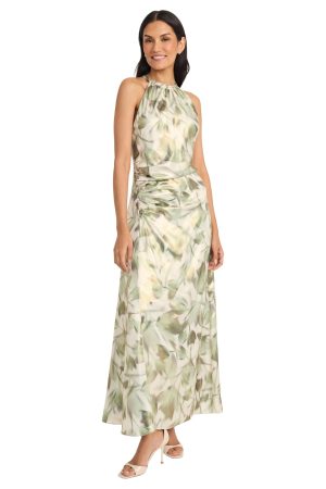 Women's Ruched Waist Halter Neck A-line Maxi-Ankle Length Special Occasion-Formal Evening Dress