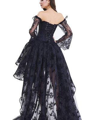Women's Steampunk Victorian Off Shoulder Corset Top With High Low Skirt