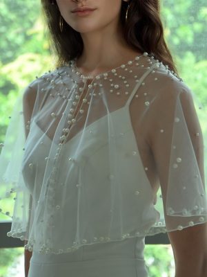 Pearl Shawl for Women, Soft Tulle Capes and Wraps for Evening Dress Wedding Party Bolero Cover Up
