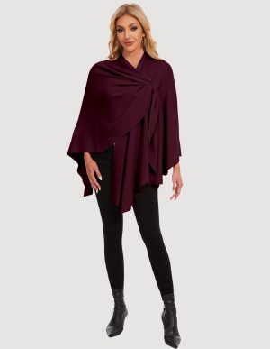 Womens Elegant Cross Front Shawl Wraps Knitted Ponchos Cape Light Weight Poncho Sweater Soft Warm Travel Wraps