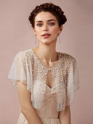 Pearls Wedding Capes Shawl Wrap Shrug Bridal Evening Dress Jackets Flapper Bolero Cover Up for Party Formal