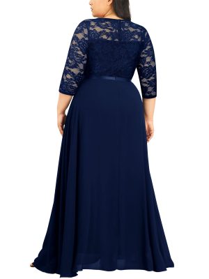 Women's Formal Floral Lace V Neck Plus Size Bridesmaid Party Maxi Dress