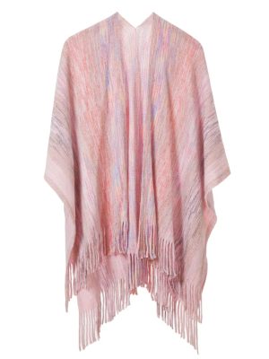 Women's Knit Shawl Wraps, Knitted Poncho Cape Open Front Cardigan Sweater with Tassel for Spring Fall Winter