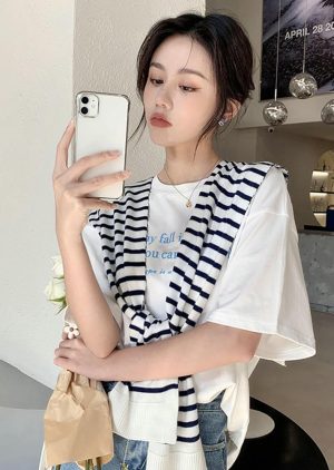 Womens Striped Pashmina Shawls and Wraps Knitted Sweater Casual Shawl Wraps Scarf Cardigan Cape Cashmere Shoulder Top