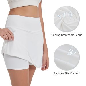 17" Women's Premium Cooling Silky Tech Nylon Athletic Skort with Pockets for Golf Tennis Workout and Casual Wear