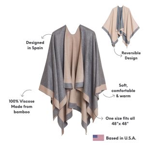 Women's Shawl Wrap Poncho Ruana Cape Cardigan Sweater Open Front for Travel Flight Cruises