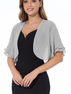 Women Shrug Soft Chiffon Open Front Sheer 3/4 Sleeve Bolero Cardigan for Evening Dress