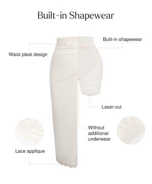 Midi Skirts for Women Lace Shapewear Split Satin High Waisted Bodycon Long Skirt Built-in Tummy Control