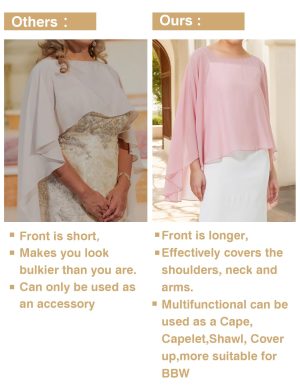 Women Poncho Cape High Low Chiffon Shawls Wraps Scarves Capelets for Evening Dress Bridal Wedding Party
