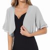 Women Shrug Soft Chiffon Open Front Sheer 3/4 Sleeve Bolero Cardigan for Evening Dress