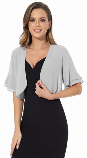 Women Shrug Soft Chiffon Open Front Sheer 3/4 Sleeve Bolero Cardigan for Evening Dress