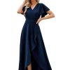 Long Black Formal Dresses for Women Gowns Evening Party Cocktail Dress,Split Elegant V Neck Wrap Ruffle Wedding Guest Dresses
