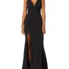 Women's Sandra Plunging Thick Strap Solid Gown with Slit Dress