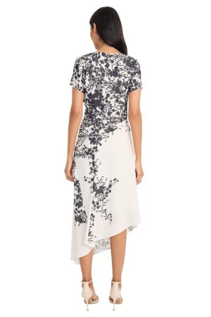 Women's Ruched Waist Asymmetrical Midi Boat Neck Short Sleeve-Special Occasion Wedding Guest Dress