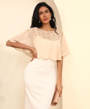 Chiffon Lace Shawl Wraps Women's Girls Cape Shrug for Evening Dress Wedding Capelet Cover Up