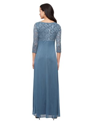 Women's Long Mother of The Bride Dress with Stretch Lace Bodice & Hip Embellishment (Petite and Regular Sizes)