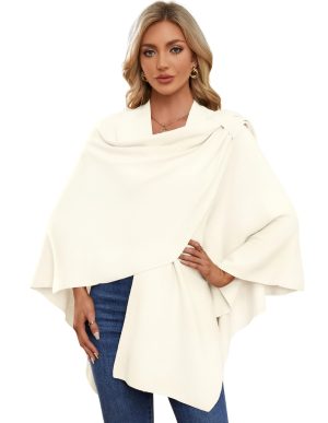 Womens Large Cross Front Poncho Sweater Wrap Topper Knitted Elegant Shawls Cape for Fall Winter