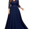 Women's Formal Floral Lace V Neck Plus Size Bridesmaid Party Maxi Dress