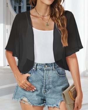 Women Shrug Chiffon Cardigans Open Front Short Sleeve Bolero for Evening Dressy