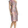 Women's One Shoulder Metallic Jacquard Evening Fitted Special Occasion Cocktail Dress