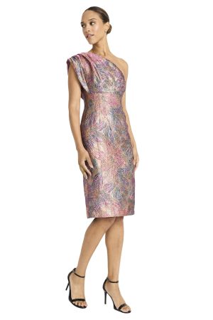 Women's One Shoulder Metallic Jacquard Evening Fitted Special Occasion Cocktail Dress