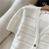 Women's French Knitted Slim A-Line Dress V Neck Short Sleeve Button Hollow Out Sweater Summer Dresses