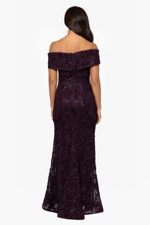 womens Off the Shoulder Sweetheart Neckline Long Lace Dress (Standard & Petite) Special Occasion Dress