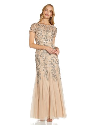 Women's Floral Beaded Godet Gown