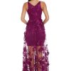 Women's Embellished Plunging Gown Sleeveless Floral Long Dress
