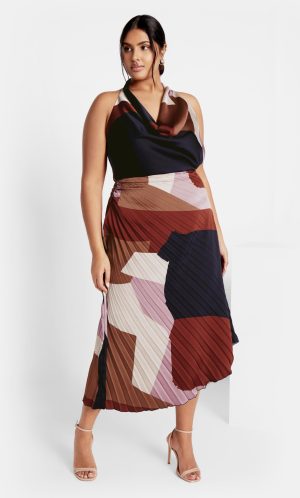 Women's Plus Size Skirt-Amaya Asymmetrical Harmonica Pleat Print