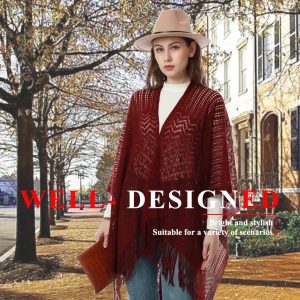 Knit Shawl Wraps Tassel Open Front Poncho Cape for Women, Ladies Fringed Knitted Cardigan for Fall Winter