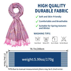 Paisley Pashmina Shawls and Wraps for Women Reversible Jacquard Festival Rave Pashmina Scarves with Fringe Vintage