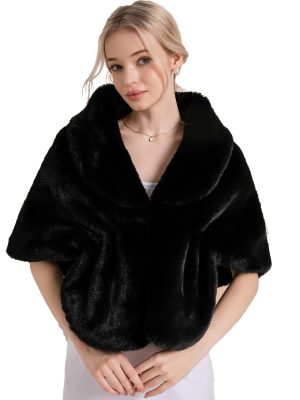 Faux Fur Shawls and Wraps For Women Stole Bridal Bridesmaids Warm Womens Cloak Cape Coat For Wedding Party