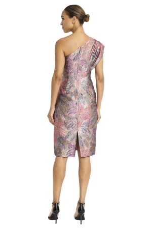 Women's One Shoulder Metallic Jacquard Evening Fitted Special Occasion Cocktail Dress