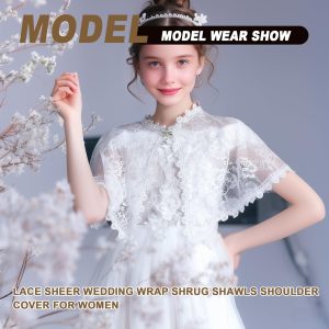 Girl's Elegant Lace Bridal Wedding Shawls, White Floral Embroidered Shrug Bolero Cape Guest Flower Girls