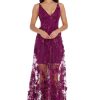 Women's Embellished Plunging Gown Sleeveless Floral Long Dress